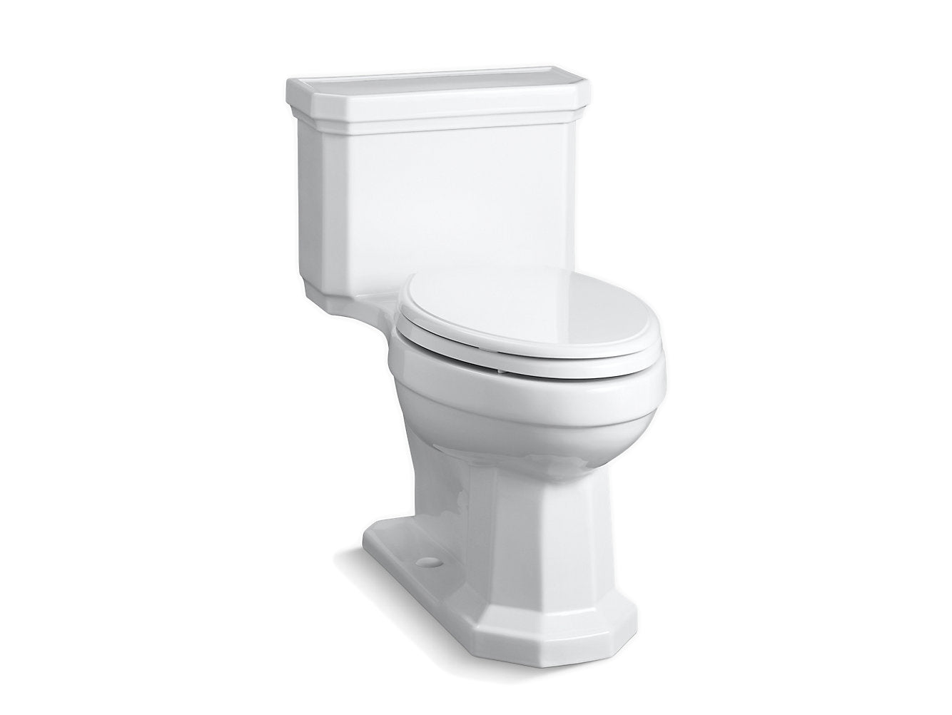 Kohler Kathryn Comfort Height One Piece Compact Elongated 1.28 GPF Chair Height Toilet With Right Hand Trip Lever and Slow Close Seat - White