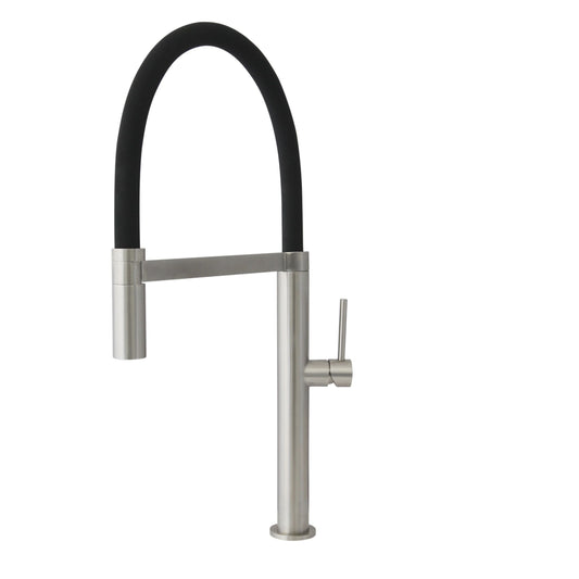 Stylish Carpi 20" Stainless Steel Single Handle Pull Out Dual Mode Kitchen Faucet with Black Spout Hose K-140S