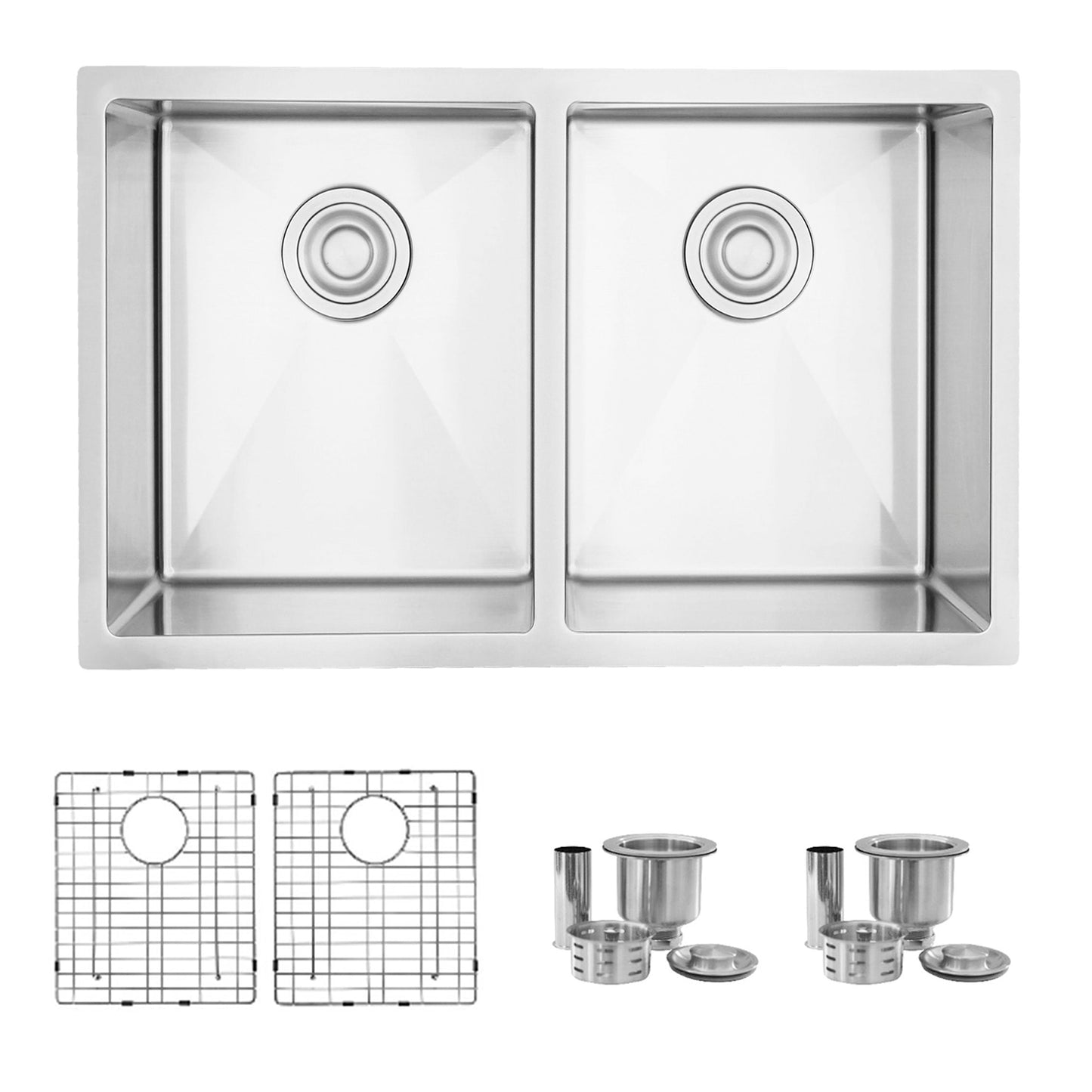 Stylish TOPAZ 28" x 18" Dual Mount Double Bowl Kitchen Sink, 18 Gauge Stainless Steel with Grids and Basket Strainers, S-300TG