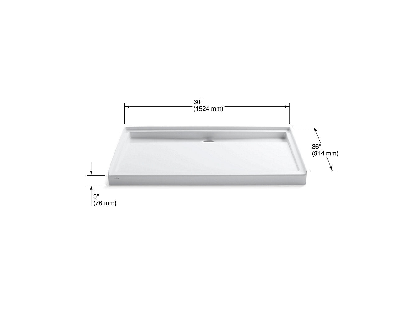 Kohler Groove 60" x 36" Single Threshold Rear Center Drain Shower Base - White