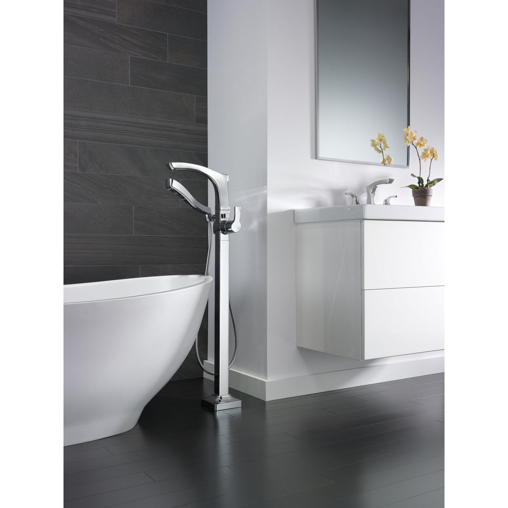 Delta TESLA Single Handle Floor Mount Tub Filler Trim with Hand Shower -Chrome (Valves Sold Separately)