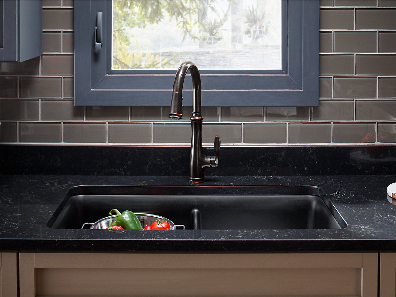 Kohler Bellera Single Hole or Three Hole Kitchen Sink Faucet With Pull Down 16-3/4" Spout and Right Hand Lever Handle Docknetik Magnetic Docking System, and a 3 Function Sprayhead Featuring Sweep Spray- Oil-Rubbed Bronze