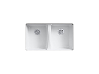 Kohler Deerfield 33" x 22" x 9-5/8" Undermount Double Equal Kitchen Sink - White