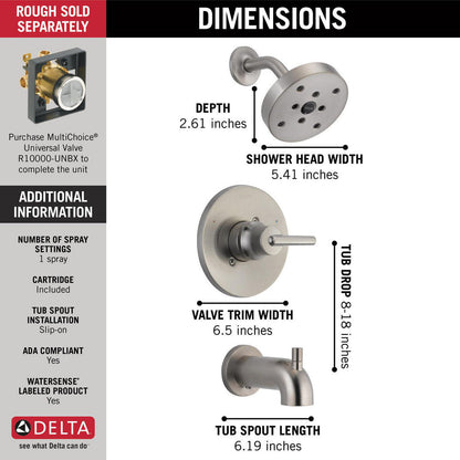 Delta TRINSIC Monitor 14 Series H2Okinetic Tub & Shower Trim -Stainless Steel (Valve Sold Separately)