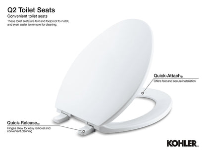 Kohler Brevia Quick-Release Elongated Toilet Seat - Biscuit