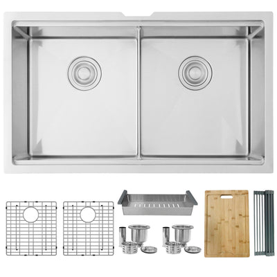 Stylish Versa32 32" x 19" Workstation Double Bowl Undermount Kitchen Sink with Built in Accessories S-601W