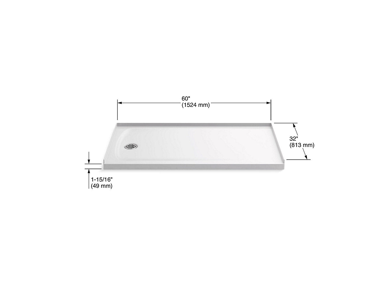 Kohler Ballast 60" x 32" Shower Base with Left Hand Drain- White