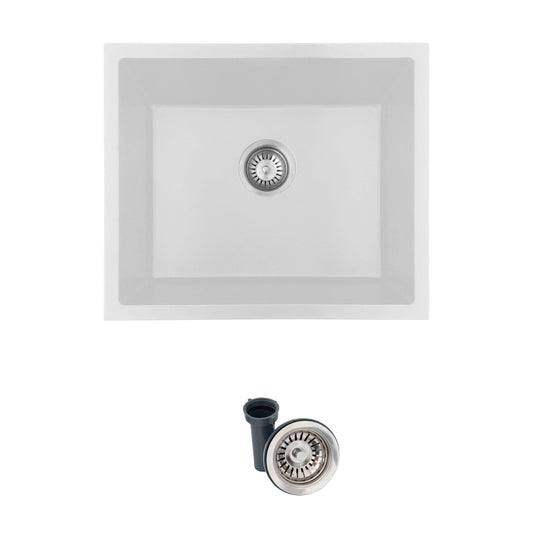 Stylish Aspen 22" x 17.5" Dual Mount Single Bowl White Composite Granite Kitchen Sink with Strainer
