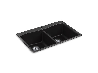 Kohler Kennon 33" x 22" x 9-5/8" Neoroc Top Mount Undermount Double Equal Kitchen Sink - Matte Black
