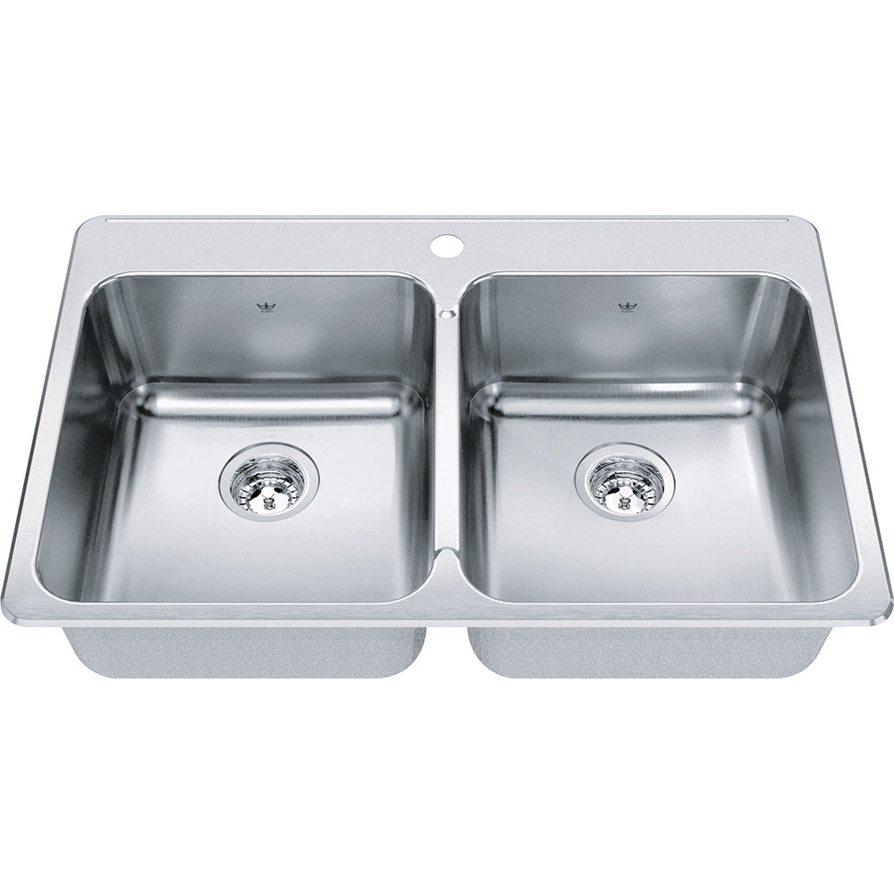 Kindred Steel Queen 33.37" x 22" Stainless Steel 20 Gauge Double Bowl, Equal Drop-In 1-Hole Kitchen Sink