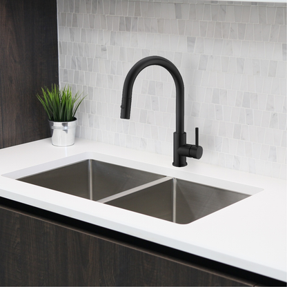 Stylish Modena 14" Kitchen Faucet Single Handle Pull Down Dual Mode Stainless Steel Matte Black Finish K-131N