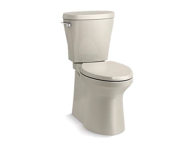 Kohler Betello Comfort Height two-piece elongated 1.28 gpf toilet skirted trapway, Revolution 360 swirl flushing technology and left-hand trip lever, seat not included