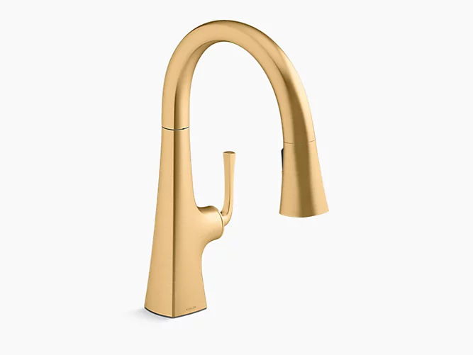 Kohler Graze 16" Pull Down Kitchen Sink Faucet With Three Function Sprayhead Vibrant Brushed Brass