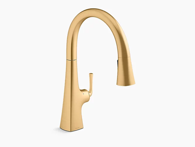 Kohler Graze 17" Touchless Pull Down Kitchen Faucet With Three Function Sprayhead Vibrant Brushed Brass