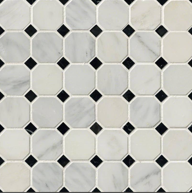 MSI Backsplash and Wall Tile Greecian White 2" Octagon Mosaic With Black Polished 12" x 12"