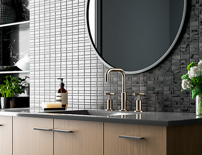 Kohler Purist Widespread Bathroom Sink Faucet With Low Cross Handles and Low Gooseneck Spout - Vibrant Brushed Nickel