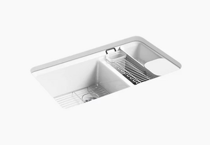 Kohler Riverby33" X 22" X 9-5/8" Undermount Large/medium Double-bowl Workstation Kitchen Sink With Accessories and 5 Oversized Faucet Holes