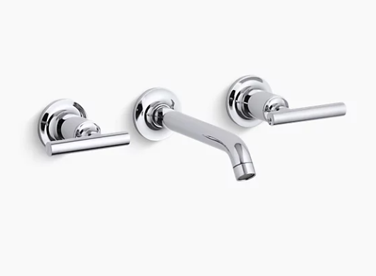 Kohler Purist Widespread Wall-mount Bathroom Sink Faucet Trim With 6-1/4" Spout and Lever Handles, Requires Valve - Chrome