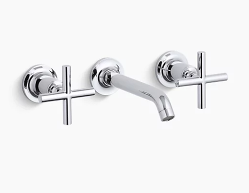 Kohler Purist Widespread Wall-mount Bathroom Sink Faucet Trim With 6-1/4" Spout and Cross Handles, Requires Valve - Chrome