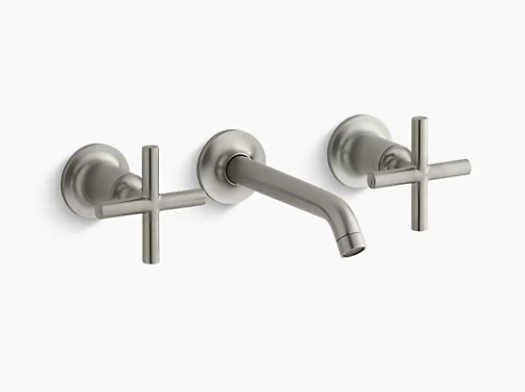 Kohler Purist Widespread Wall-mount Bathroom Sink Faucet Trim With 6-1/4" Spout and Cross Handles, Requires Valve - Vibrant Brushed Nickel