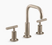 Kohler Purist Widespread Bathroom Sink Faucet With Low Lever Handles and Low Gooseneck Spout - Vibrant Brushed Bronze