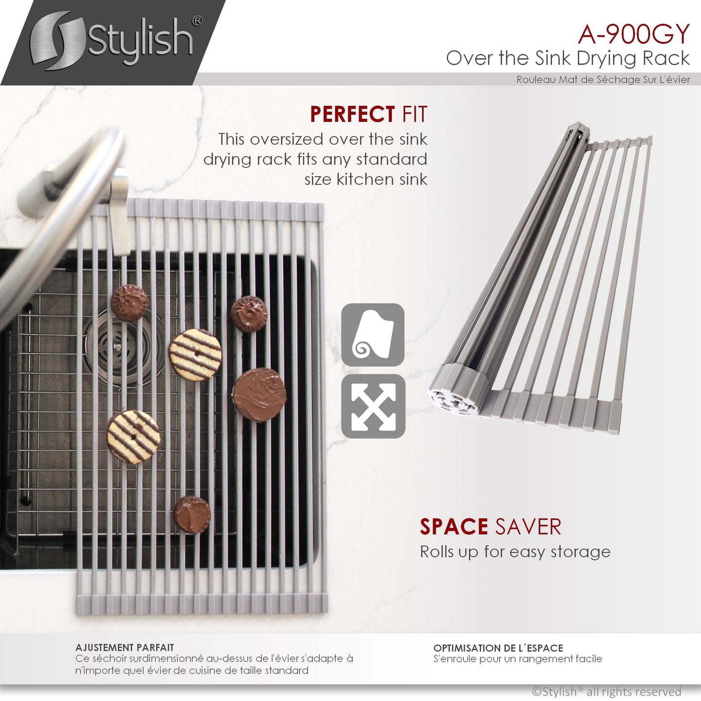 Stylish 20" Over the Sink Roll-up Drying Rack Gray A-900GY