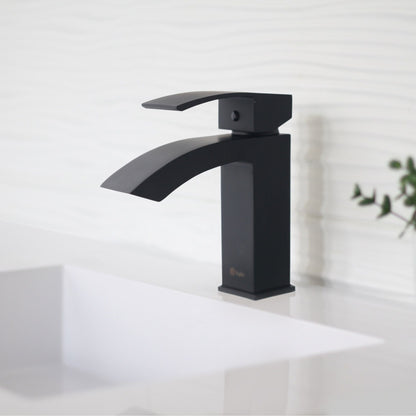 Stylish Sabana Single Handle 7" Bathroom Faucet for Single Hole Brass Basin Mixer Tap, Matte Black Finish B-109N
