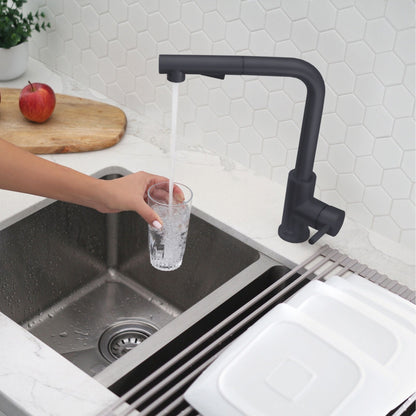 Stylish Venezia 12" Kitchen Faucet Single Handle Pull Down Dual Mode Stainless Steel, Matte Black Finish K-130N