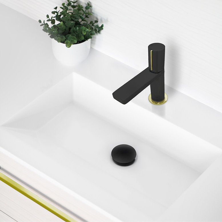 Stylish Single Handle Modern Bathroom Basin Sink Faucet in Matte Black with Gold accents Finish B-104NG