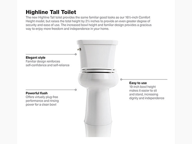 Kohler Highline Tall Two Piece Elongated 1.28 GPF Tall Height Toilet 19" Seat Height (Seat Sold Separately)