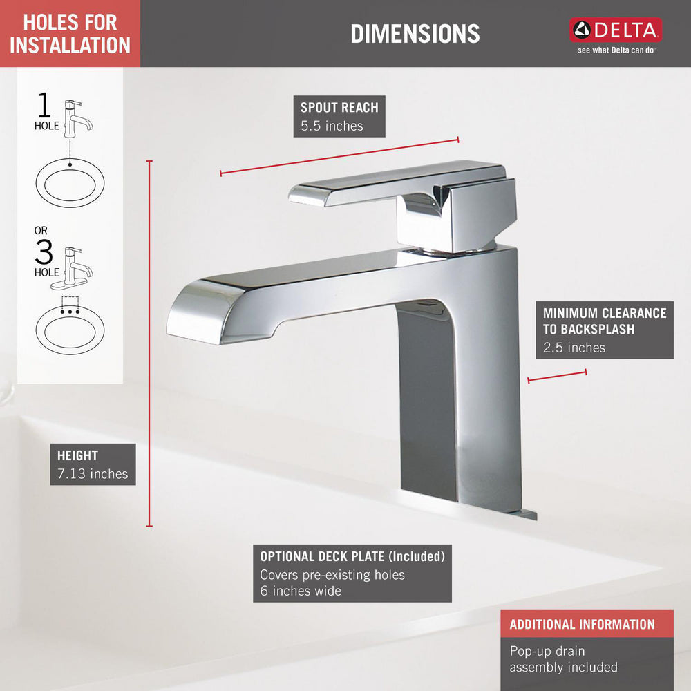 Delta ARA Single Handle Bathroom Faucet- Chrome (With Pop-up Drain)