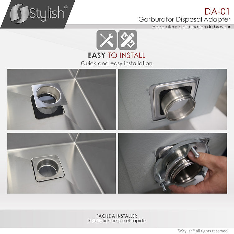 Stylish Stainless Steel Garburator Disposal Adapter for 3 1/2" Square Drain Hole DA-01
