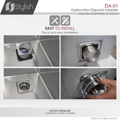 Stylish Stainless Steel Garburator Disposal Adapter for 3 1/2" Square Drain Hole DA-01