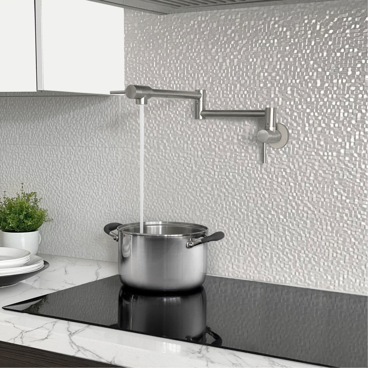 Stylish ASTI Stainless Steel Wall Mount Pot Filler Folding Stretchable with Single Hole Two Handles K-145S