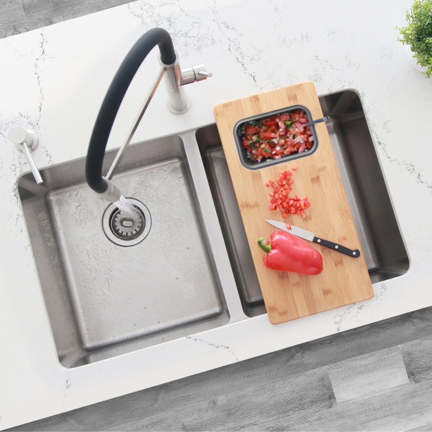 Stylish 18" Over The Sink Serving Board With 1 Container A-913