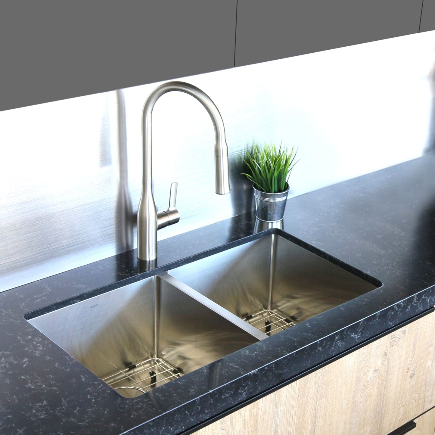 Stylish Zircon 32" x 18" Double Bowl Undermount Stainless Steel Kitchen Sink S-301G