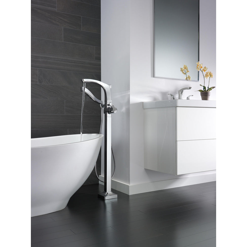 Delta TESLA Single Handle Floor Mount Tub Filler Trim with Hand Shower -Chrome (Valves Sold Separately)