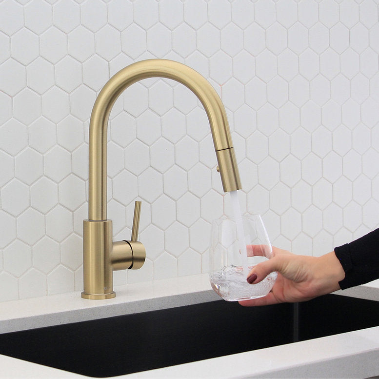 Stylish Modena 14" Kitchen Faucet Single Handle Pull Down Dual Mode Stainless Steel Gold Finish K-131G