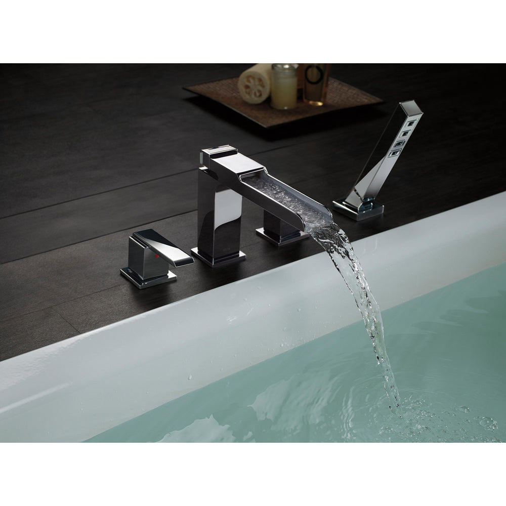 Delta ARA Channel Roman Tub Filler With Hand Shower Trim - Chrome (Valve Sold Separately)