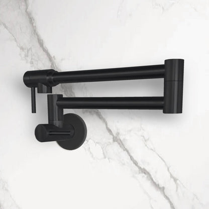 Stylish ANTI Stainless Steel Wall Mount Pot Filler Folding Stretchable with Single Hole Two Handles - Matte Black Finish K-145N