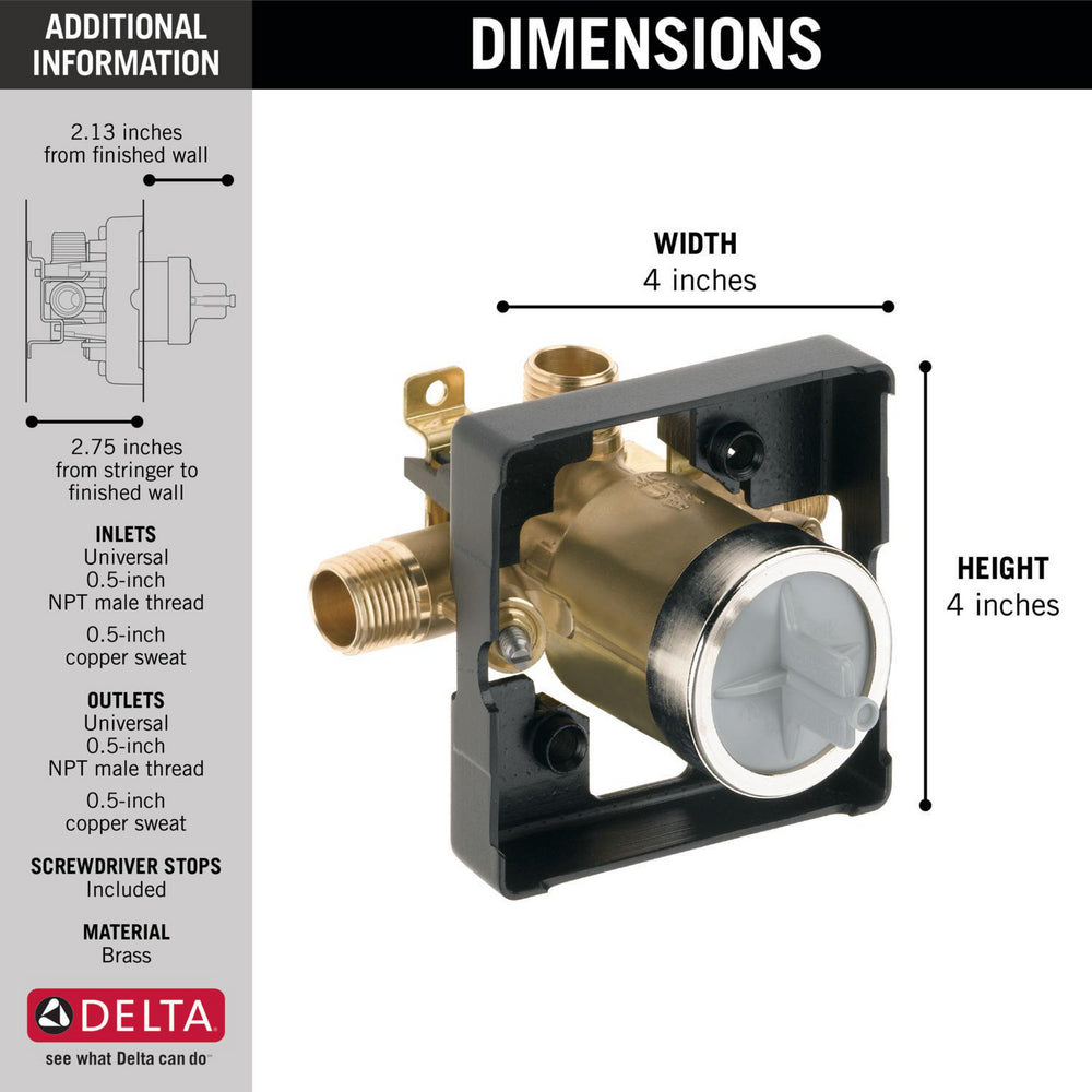Delta MultiChoice Universal High-Flow Shower Rough In Valve - Universal Inlets / Outlets