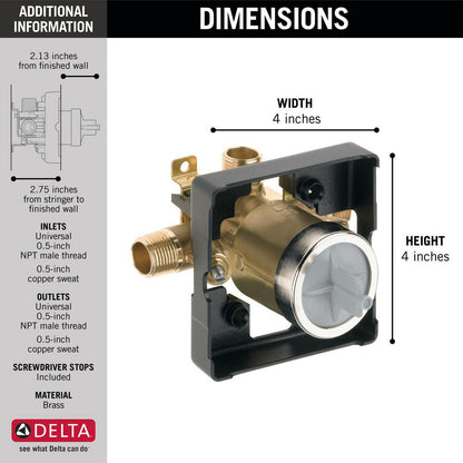 Delta MultiChoice Universal High-Flow Shower Rough In Valve - Universal Inlets / Outlets