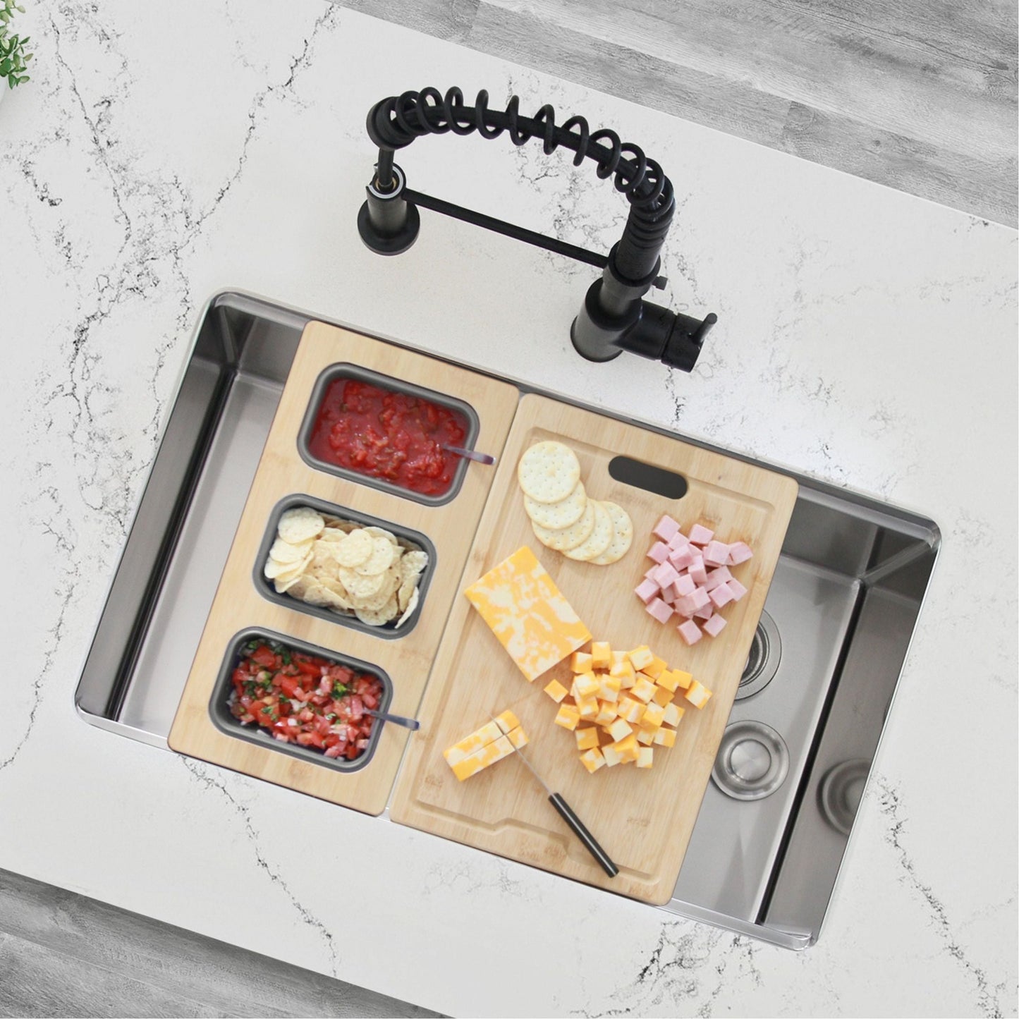 Stylish Workstation Serving Board With 3 Containers A-908