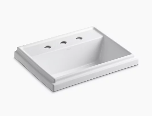 Kohler Tresham Rectangle Drop-in Bathroom Sink With 8" Widespread Faucet Holes - White