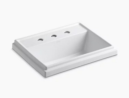 Kohler Tresham Rectangle Drop-in Bathroom Sink With 8" Widespread Faucet Holes - White