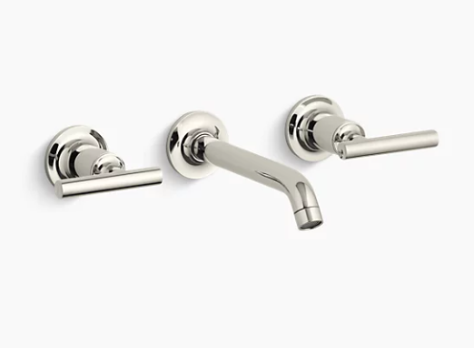 Kohler Purist Widespread Wall-mount Bathroom Sink Faucet Trim With 6-1/4" Spout and Lever Handles, Requires Valve - Polished Nickel