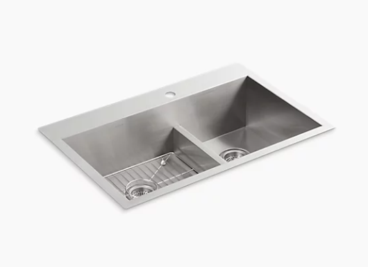 Kohler Vault 33" X 22" X 9-5/16" Smart Divide Top-mount/undermount Large/medium Double-bowl Kitchen Sink With Single Faucet Hole