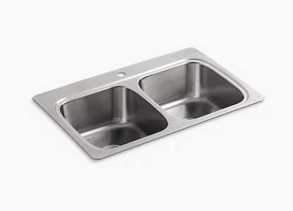 Kohler Verse 33" X 22" X 9-1/4" Top-mount Double-equal Bowl Kitchen Sink With Single Faucet Hole