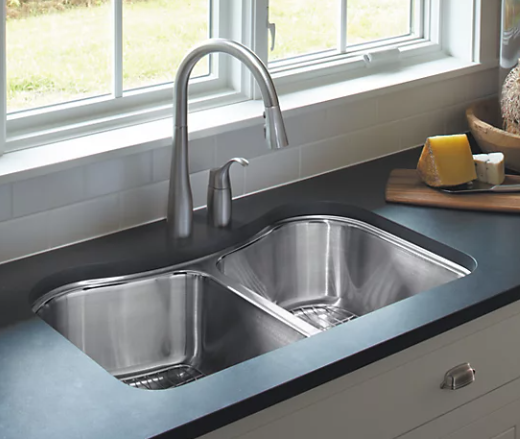 Kohler Simplice Two-hole Kitchen Sink Faucet With 16-1/8" Pull-down Swing Spout, Docknetik Magnetic Docking System, and a 3-function Sprayhead Featuring Sweep Spray - Polished Chrome