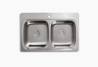 Kohler Verse 33" X 22" X 9-1/4" Top-mount Double-equal Bowl Kitchen Sink With Single Faucet Hole